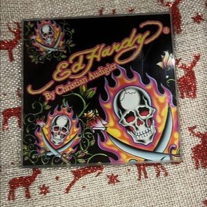 ED HARDY Flaming skull glass coaster